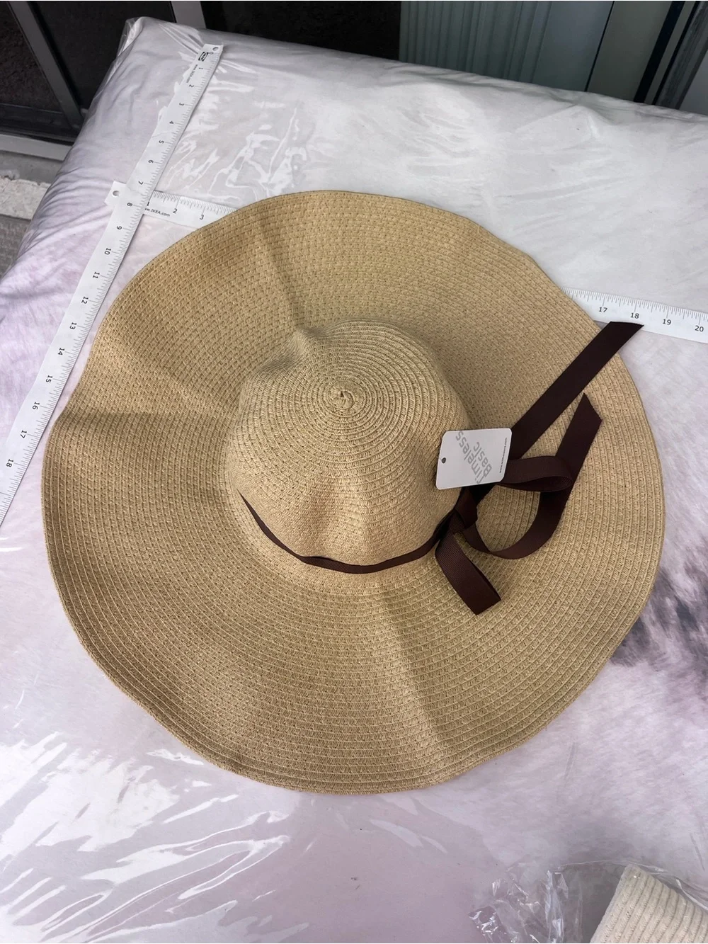 Wide Brim Straw Sun Hat with Brown Ribbon Foldable